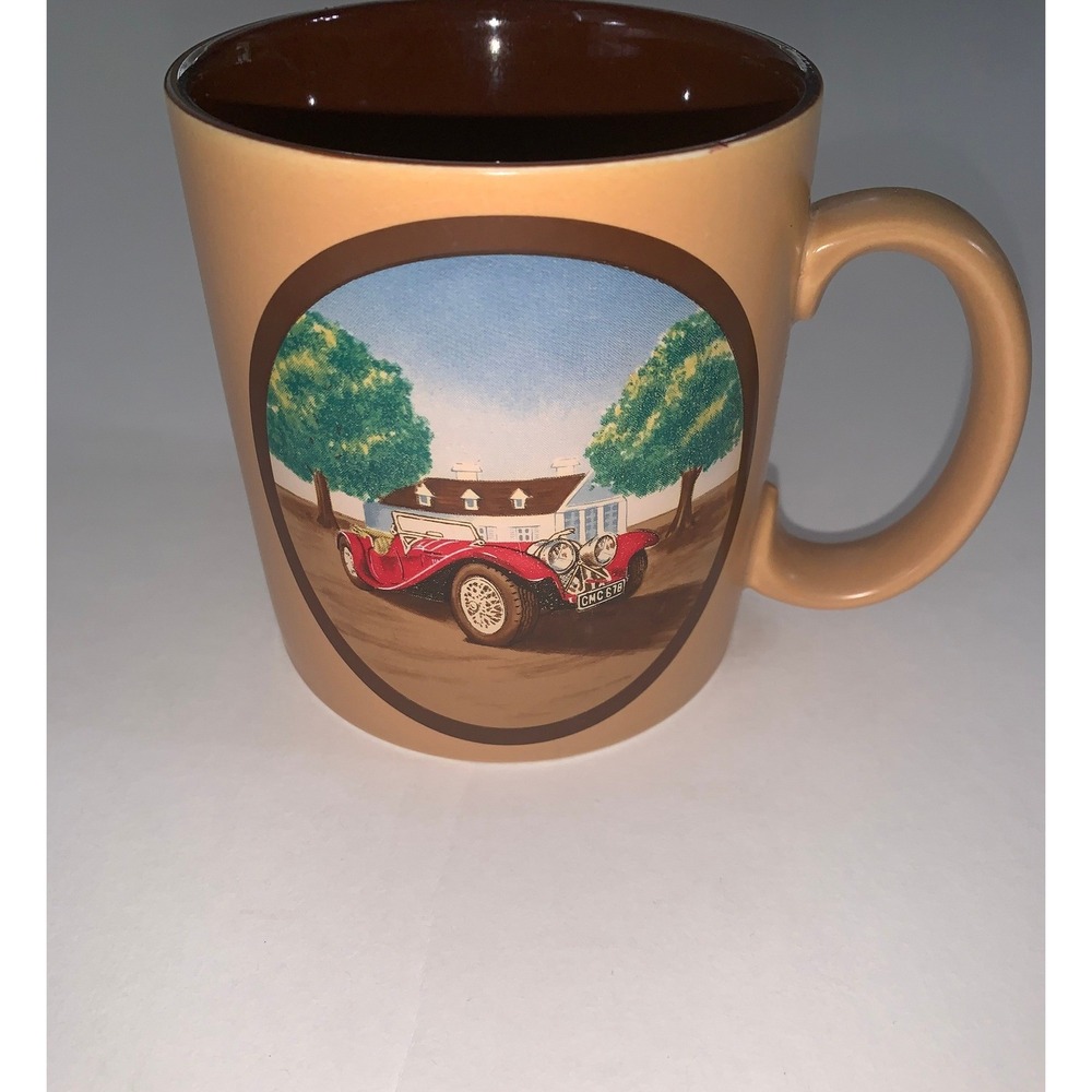 Vintage Russ Berrie Classic Red Convertible Car Ceramic Mug Tan Brown 8354 Korea